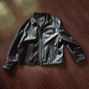 Vintage Black Leather Jacket- XL